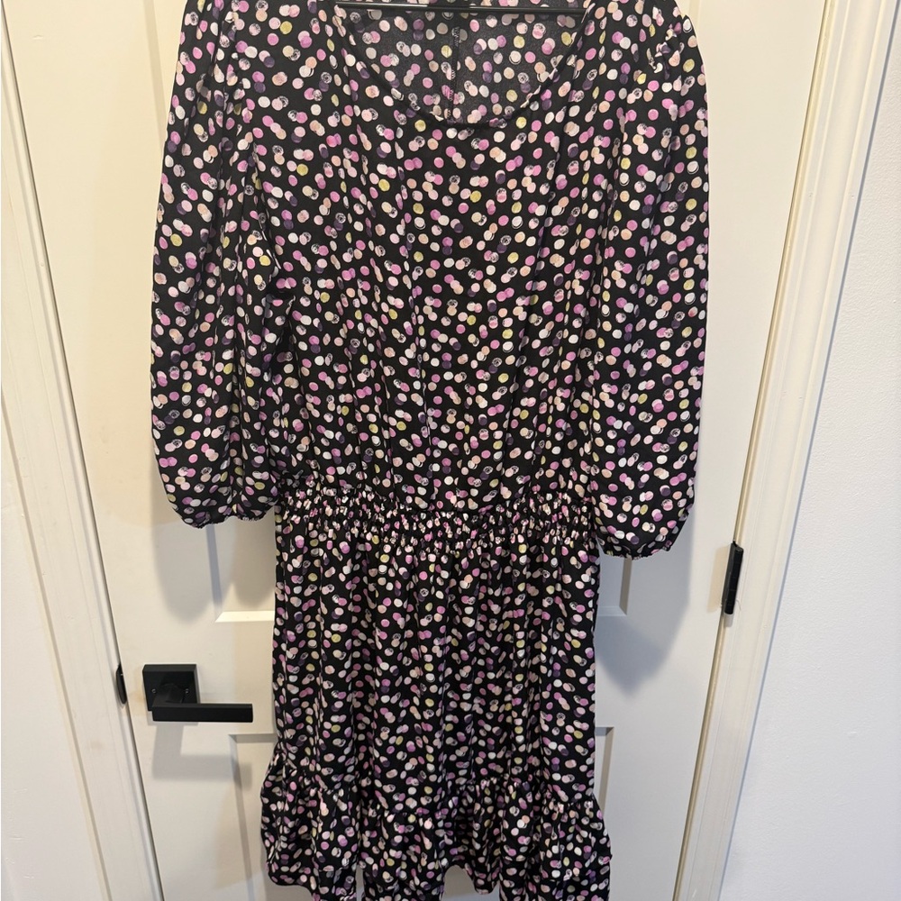 Maison Tara Black Dress with Multicolor Polka Dots